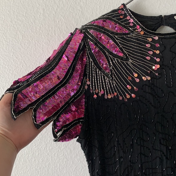 Laurence Kazar Black Pink Beaded Vintage dress - Picture 3 of 13